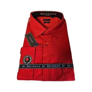 BRAVEMAN Red Button Down Dress‎ Shirt Slim XL Neck 17-17.5